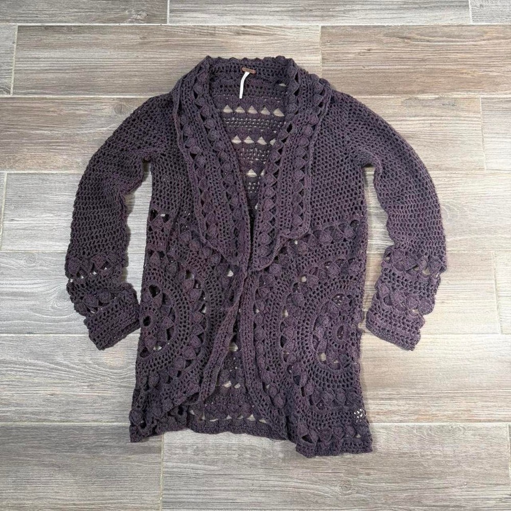 Free people care free harmony crochet cardigan purple boho festival size xs
